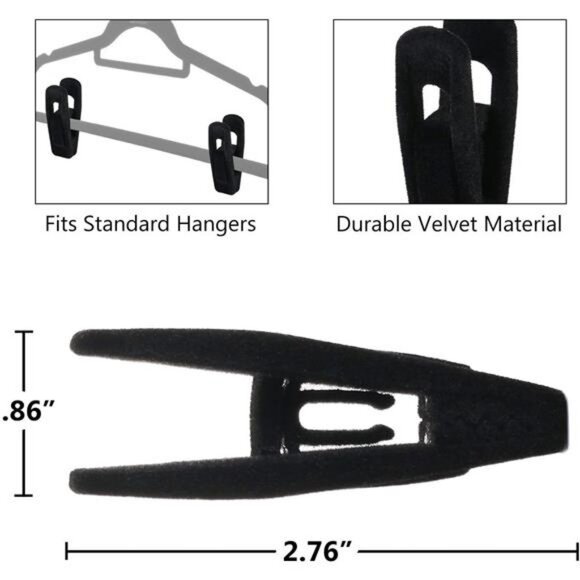 Black Velvet Hanger Clips Set of 20 Strong Grip Pant Skirt Clothes Closet Organi - Picture 3 of 7